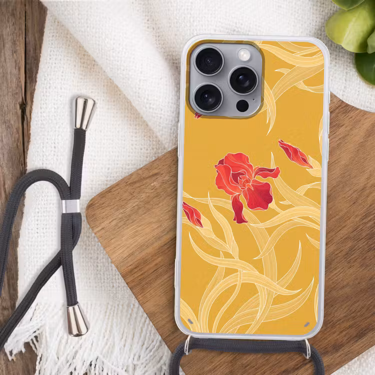 Handyhülle mit Band - Blumen – Illustration – Rot - Bloemen - Illustratie - Rood Hoesje iPhone 16 Pro Max met koord klein