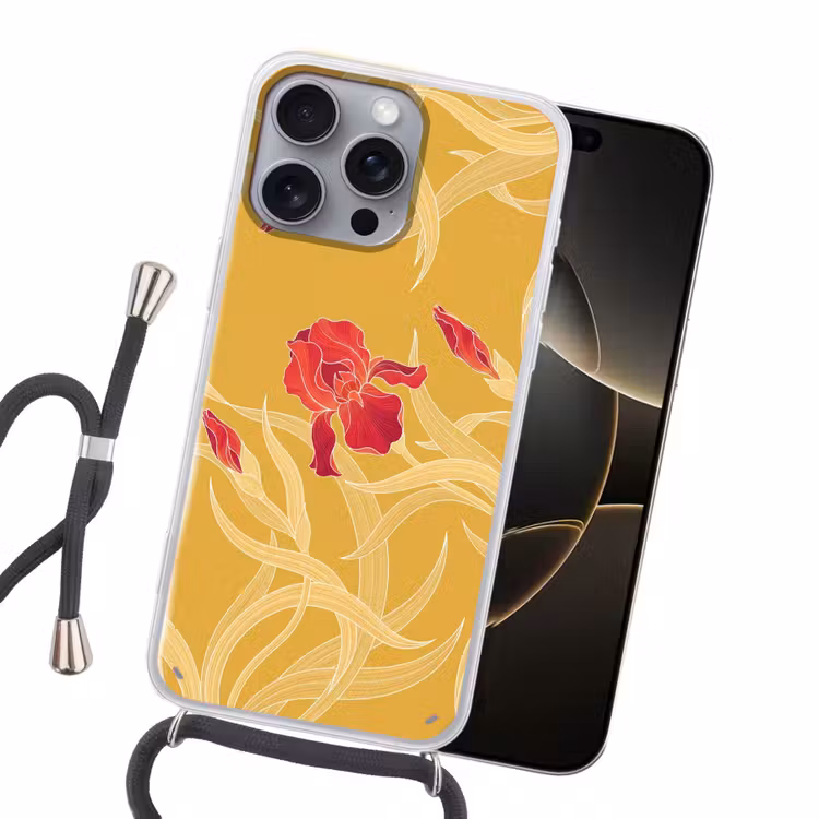 Handyhülle mit Band - Blumen – Illustration – Rot - Bloemen - Illustratie - Rood Hoesje iPhone 16 Pro Max met koord klein