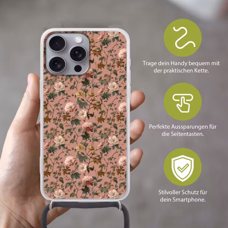 Bloemen - Klassiek - Roze Hoesje iPhone 16 Pro Max met koord klein 804 -sfeer2_DE