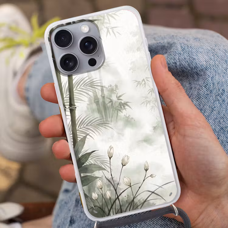 Bloemen - Knop - Tuin - Illustratie - Wit Hoesje iPhone 16 Pro Max met koord klein -sfeer3
