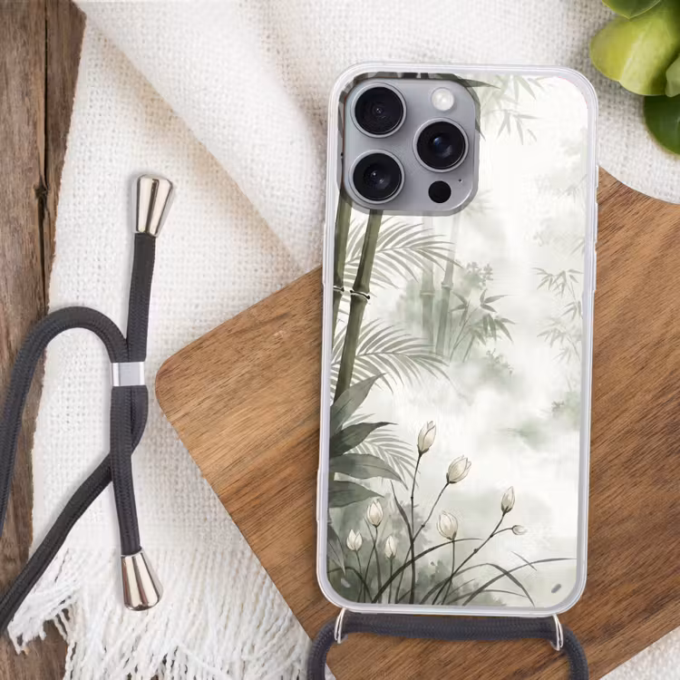 Bloemen - Knop - Tuin - Illustratie - Wit Hoesje iPhone 16 Pro Max met koord klein -sfeer4