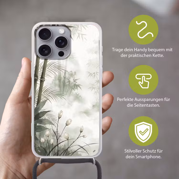 Bloemen - Knop - Tuin - Illustratie - Wit Hoesje iPhone 16 Pro Max met koord klein -sfeer2_DE