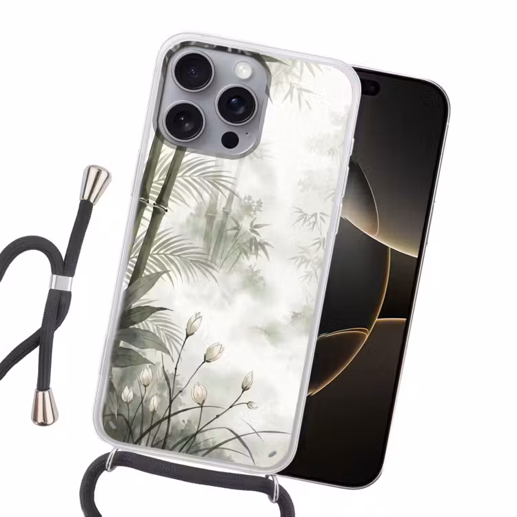 Bloemen - Knop - Tuin - Illustratie - Wit Hoesje iPhone 16 Pro Max met koord klein -sfeer1