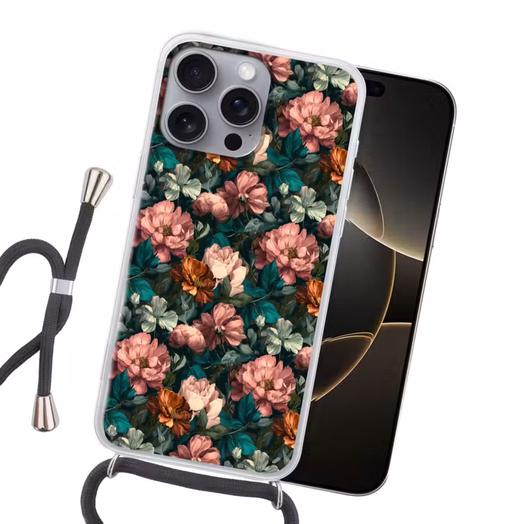 Bloemen - Schilderachtig - Patroon - Roze Hoesje iPhone 16 Pro Max met koord klein 804 -sfeer1
