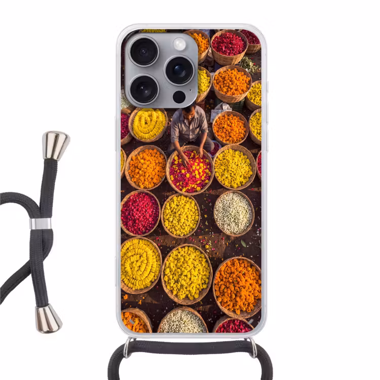 Handyhülle mit Band - Blumen – Markt – Bunt - Bloemen - Markt - Kleurrijk Hoesje iPhone 16 Pro Max met koord klein