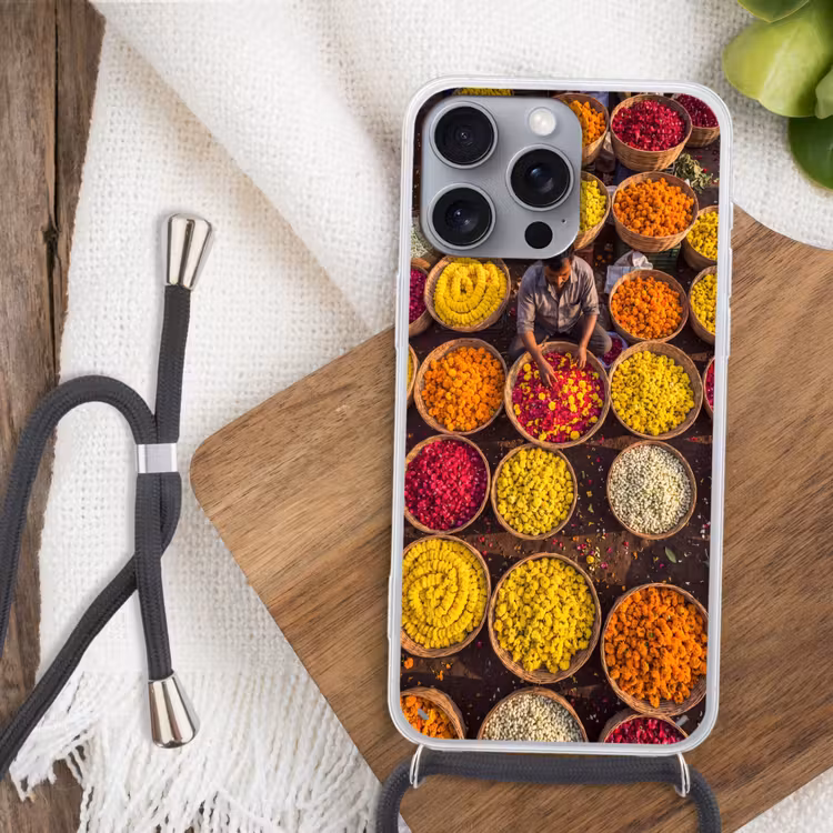 Handyhülle mit Band - Blumen – Markt – Bunt - Bloemen - Markt - Kleurrijk Hoesje iPhone 16 Pro Max met koord klein