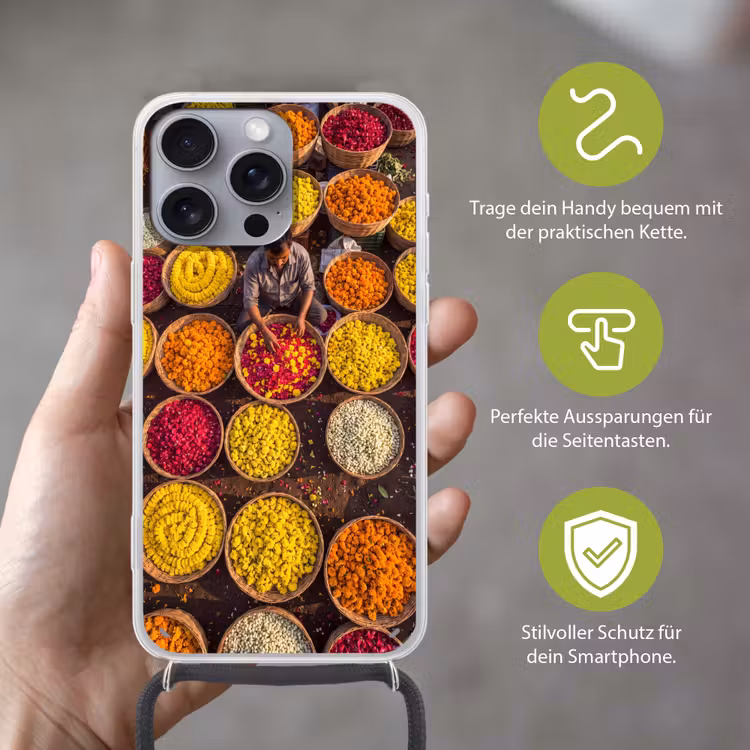 Handyhülle mit Band - Blumen – Markt – Bunt - Bloemen - Markt - Kleurrijk Hoesje iPhone 16 Pro Max met koord klein