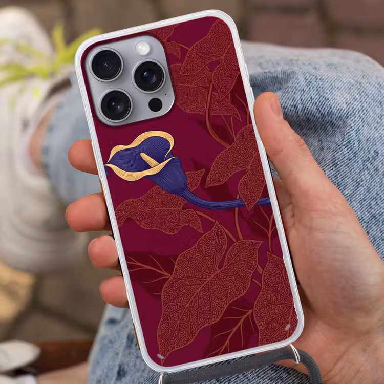 Handyhülle mit Band - Blumen – Modern – Lila - Bloemen - Modern - Paars Hoesje iPhone 16 Pro Max met koord klein