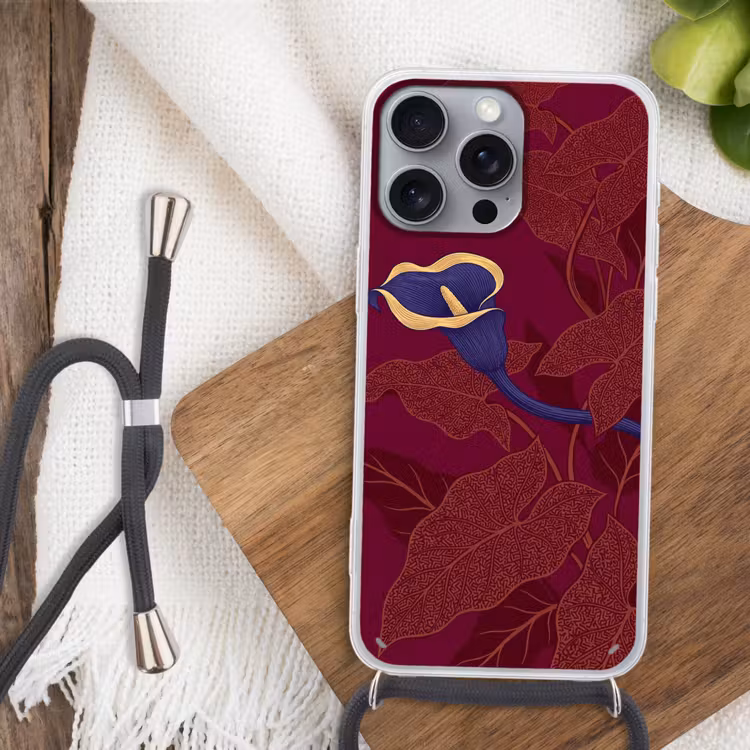 Handyhülle mit Band - Blumen – Modern – Lila - Bloemen - Modern - Paars Hoesje iPhone 16 Pro Max met koord klein