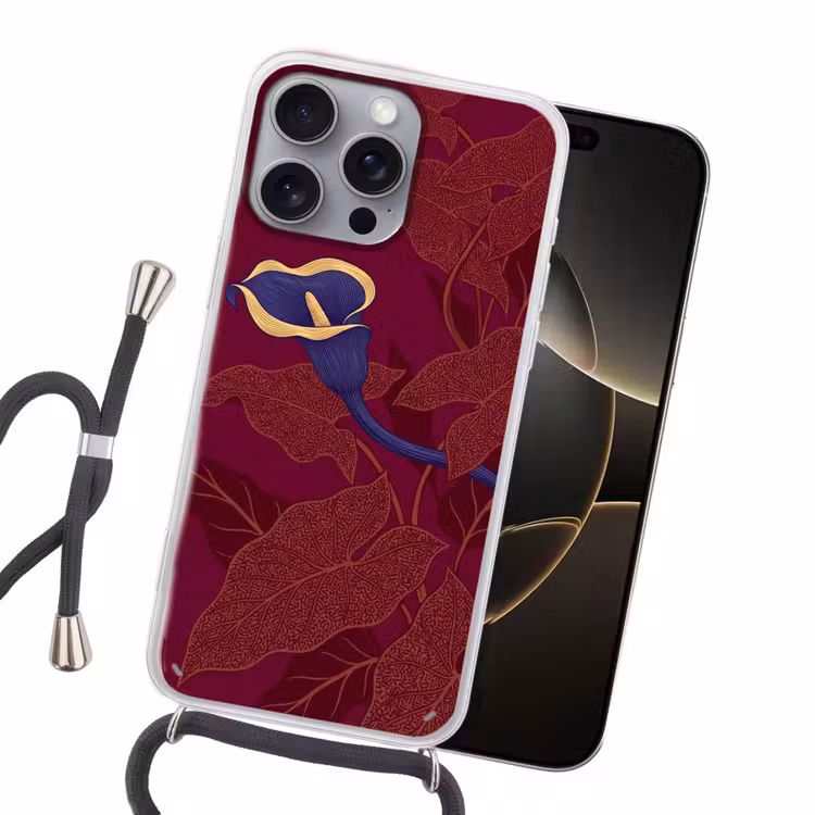 Handyhülle mit Band - Blumen – Modern – Lila - Bloemen - Modern - Paars Hoesje iPhone 16 Pro Max met koord klein