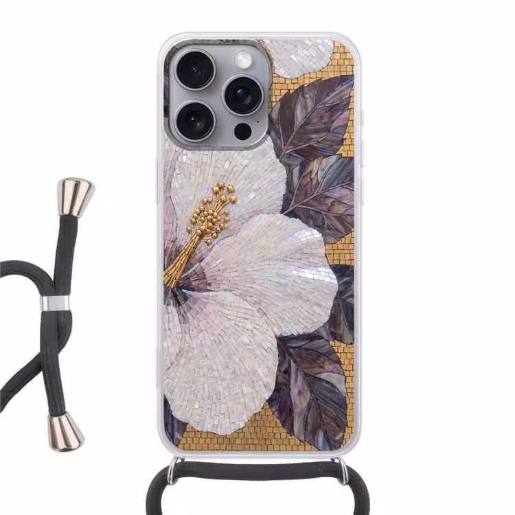 Bloemen - Mozaïek - Kunst - Modern - Goud Hoesje iPhone 16 Pro Max met koord klein -3d