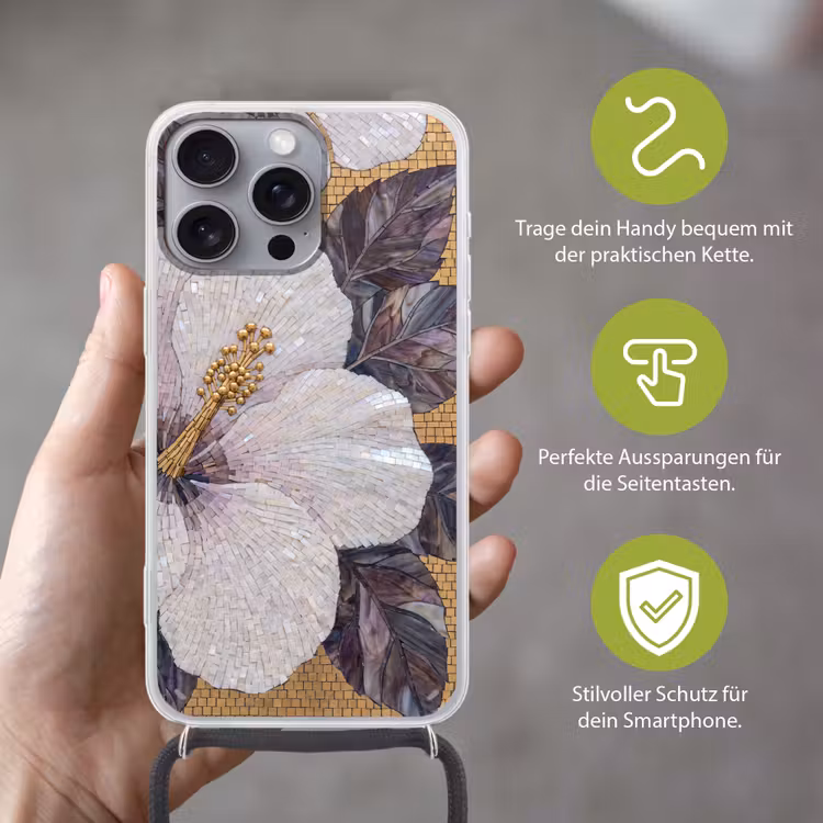 Bloemen - Mozaïek - Kunst - Modern - Goud Hoesje iPhone 16 Pro Max met koord klein -sfeer2_DE