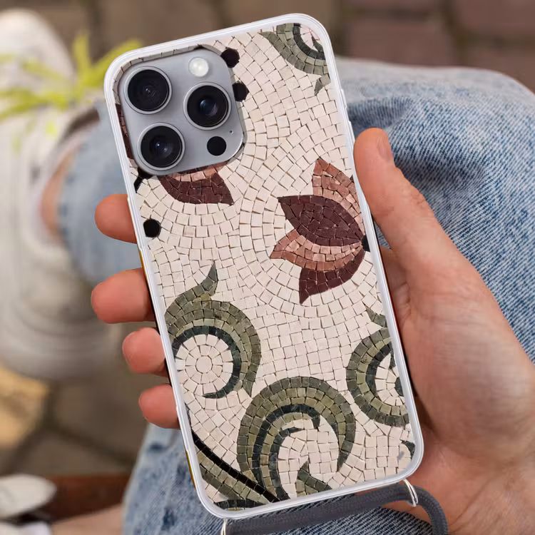 Bloemen - Mozaïek - Patroon - Abstract - Groen Hoesje iPhone 16 Pro Max met koord klein -sfeer3