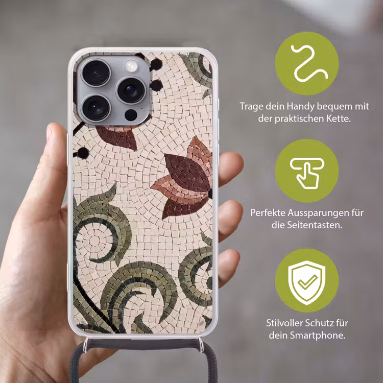 Bloemen - Mozaïek - Patroon - Abstract - Groen Hoesje iPhone 16 Pro Max met koord klein -sfeer2_DE