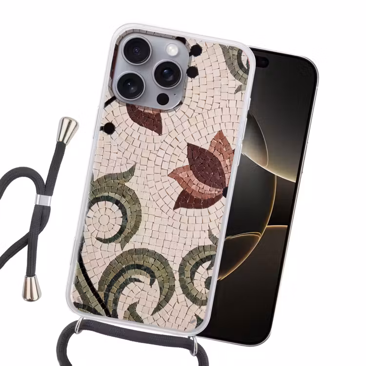 Bloemen - Mozaïek - Patroon - Abstract - Groen Hoesje iPhone 16 Pro Max met koord klein -sfeer1