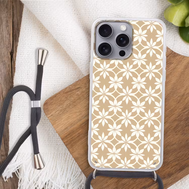 Bloemen - Patroon - Beige Hoesje iPhone 16 Pro Max met koord klein 804 -sfeer4