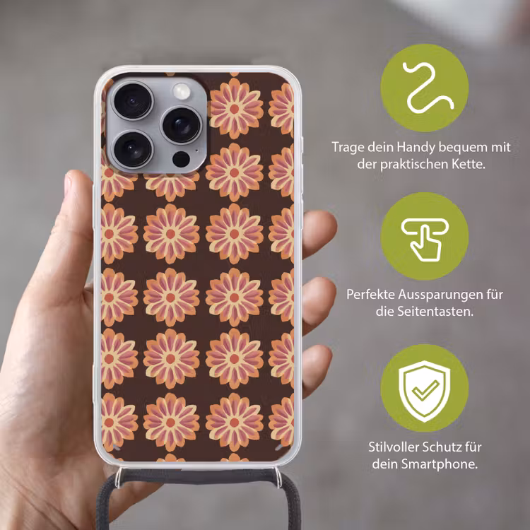 Bloemen - Patroon - Bruin Hoesje iPhone 16 Pro Max met koord klein 804 -sfeer2_DE