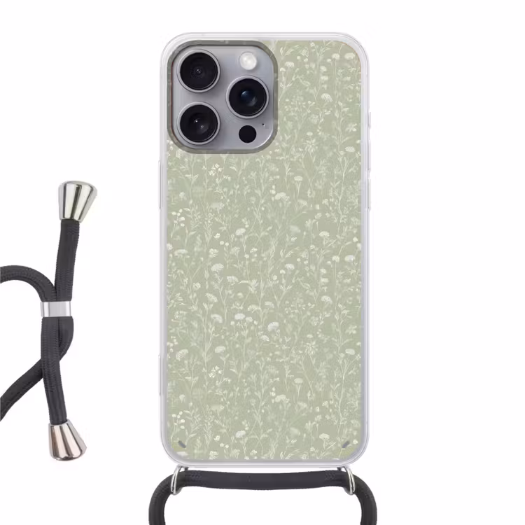 Bloemen - Patroon - Groen Hoesje iPhone 16 Pro Max met koord klein 804 -3d