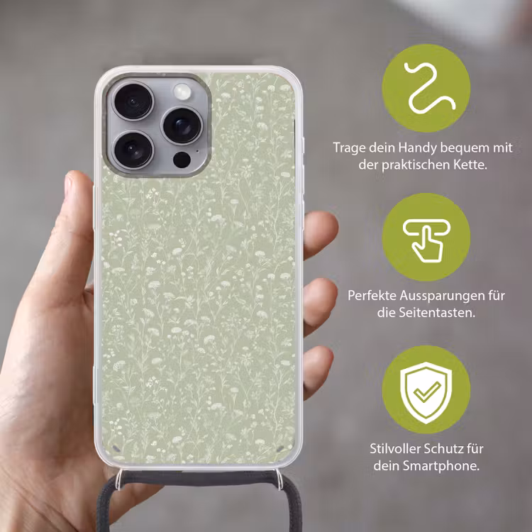 Bloemen - Patroon - Groen Hoesje iPhone 16 Pro Max met koord klein 804 -sfeer2_DE