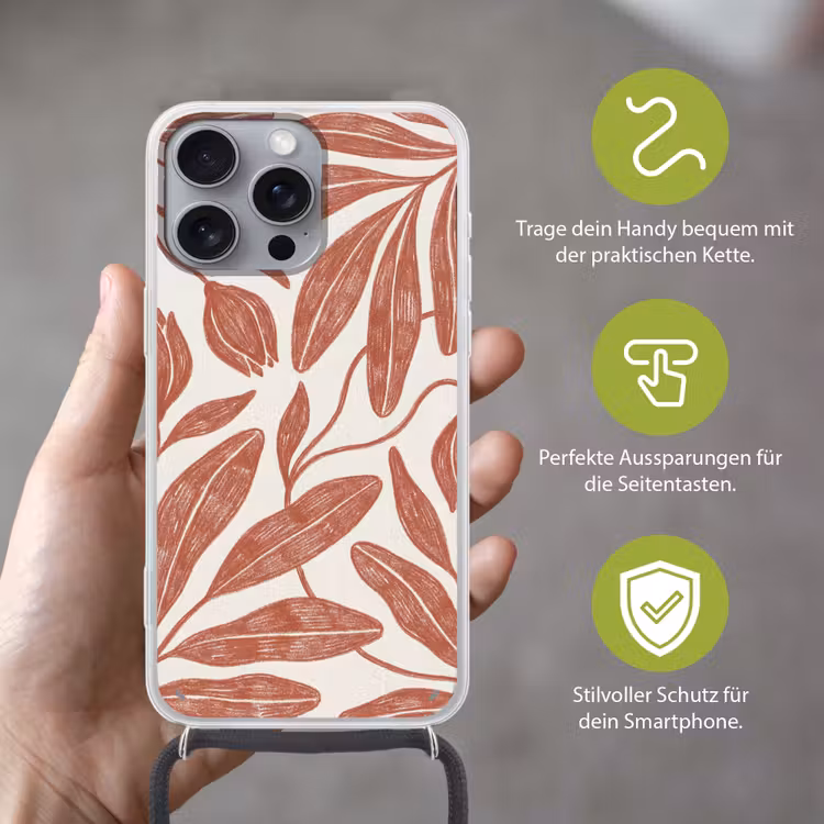 Bloemen - Patroon - Modern - Natuur - Bruin Hoesje iPhone 16 Pro Max met koord klein -sfeer2_DE