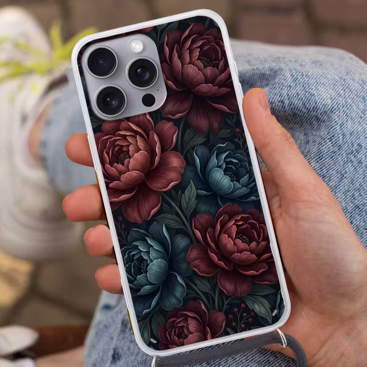 Bloemen - Patroon - Natuur - Klassiek - Donker Hoesje iPhone 16 Pro Max met koord klein -sfeer3