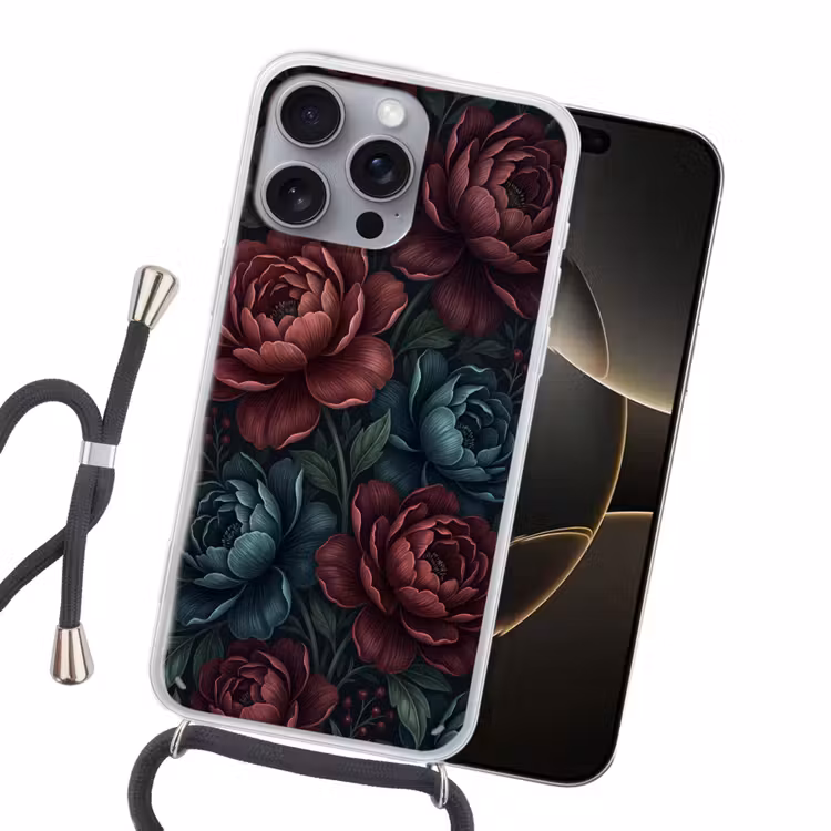 Bloemen - Patroon - Natuur - Klassiek - Donker Hoesje iPhone 16 Pro Max met koord klein -sfeer1