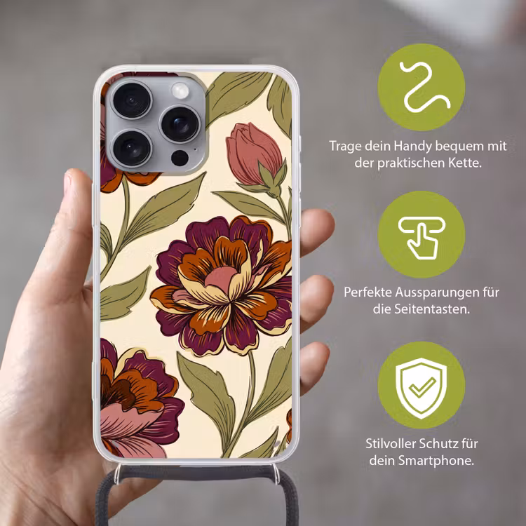 Bloemen - Patroon - Natuur - Modern - Paars Hoesje iPhone 16 Pro Max met koord klein -sfeer2_DE