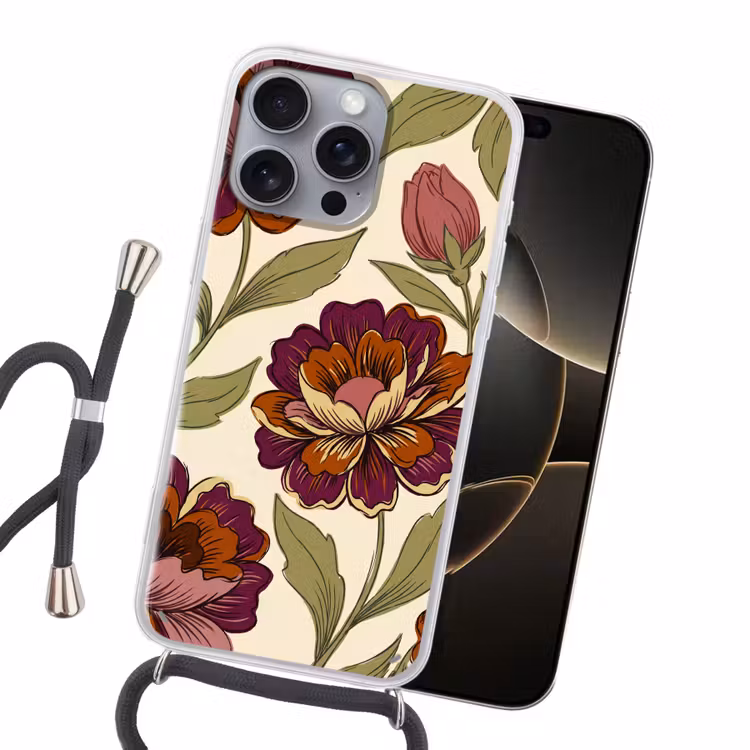 Bloemen - Patroon - Natuur - Modern - Paars Hoesje iPhone 16 Pro Max met koord klein -sfeer1