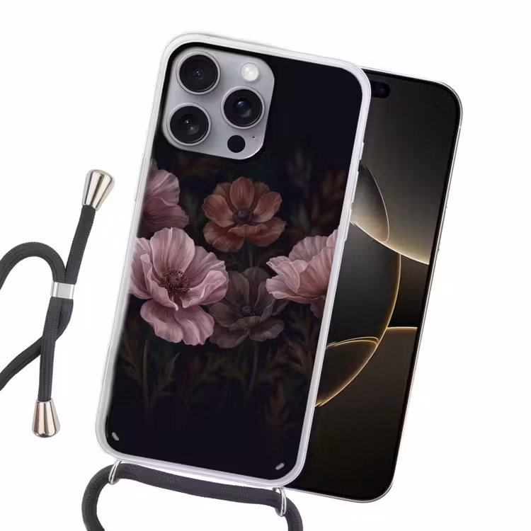 Bloemen - Natuur - Roze - Donker - Modern Hoesje iPhone 16 Pro Max met koord klein -sfeer1