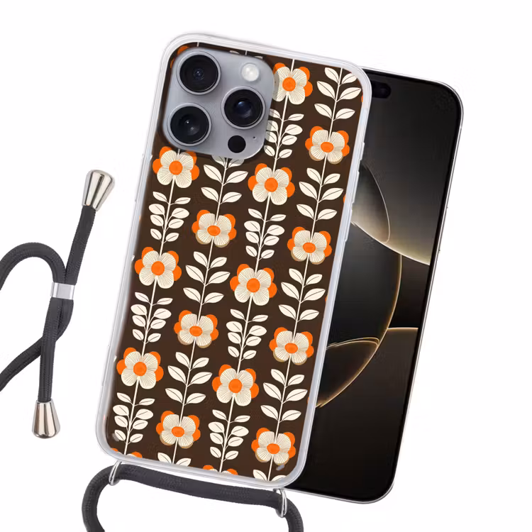 Bloemen - Retro - Bruin Hoesje iPhone 16 Pro Max met koord klein 804 -sfeer1