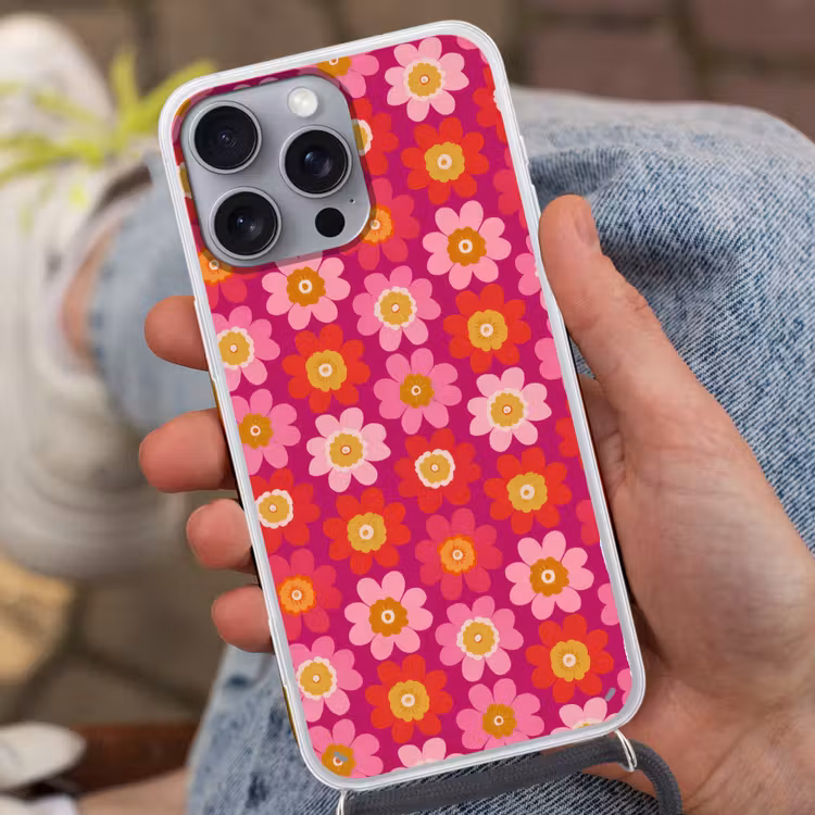 Bloemen - Retro - Kleurrijk Hoesje iPhone 16 Pro Max met koord klein 804 -sfeer3