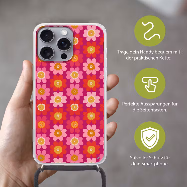 Bloemen - Retro - Kleurrijk Hoesje iPhone 16 Pro Max met koord klein 804 -sfeer2_DE