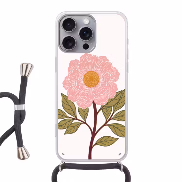Handyhülle mit Band - Blumen – Rosa – Illustration - Bloemen - Roze - Illustratie Hoesje iPhone 16 Pro Max met koord klein