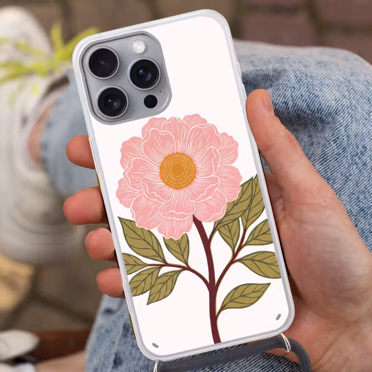 Handyhülle mit Band - Blumen – Rosa – Illustration - Bloemen - Roze - Illustratie Hoesje iPhone 16 Pro Max met koord klein
