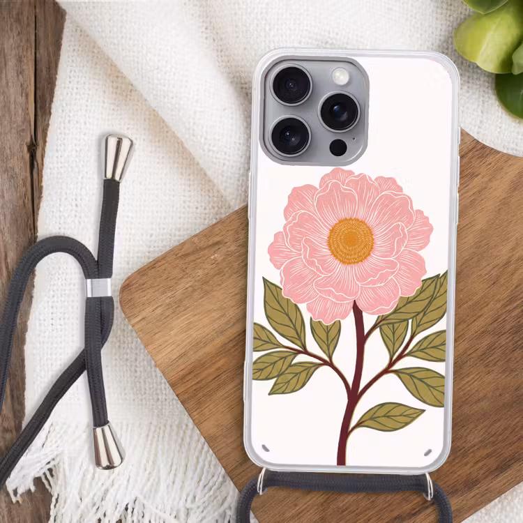 Handyhülle mit Band - Blumen – Rosa – Illustration - Bloemen - Roze - Illustratie Hoesje iPhone 16 Pro Max met koord klein