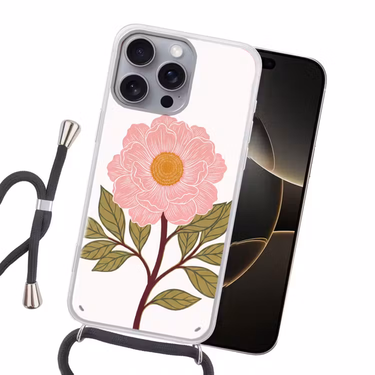 Handyhülle mit Band - Blumen – Rosa – Illustration - Bloemen - Roze - Illustratie Hoesje iPhone 16 Pro Max met koord klein