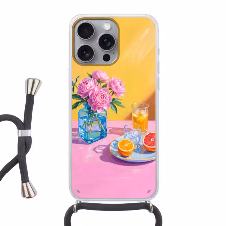 Handyhülle mit Band - Blumen – Rosa – Modern - Bloemen - Roze - Modern Hoesje iPhone 16 Pro Max met koord klein