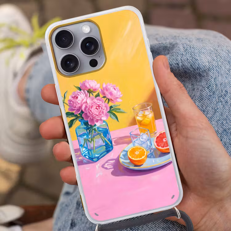 Handyhülle mit Band - Blumen – Rosa – Modern - Bloemen - Roze - Modern Hoesje iPhone 16 Pro Max met koord klein