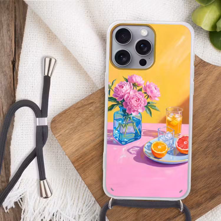 Handyhülle mit Band - Blumen – Rosa – Modern - Bloemen - Roze - Modern Hoesje iPhone 16 Pro Max met koord klein