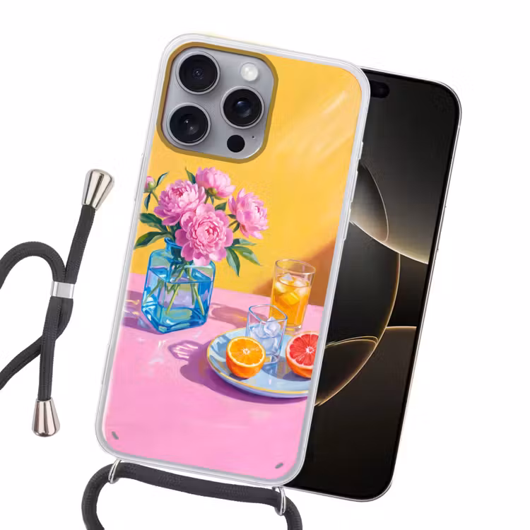 Handyhülle mit Band - Blumen – Rosa – Modern - Bloemen - Roze - Modern Hoesje iPhone 16 Pro Max met koord klein