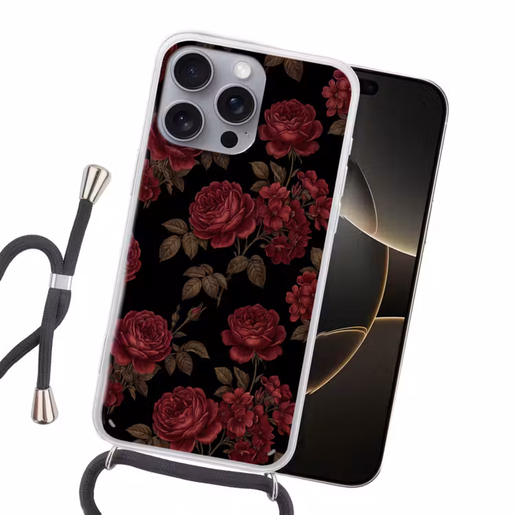 Bloemen - Roos - Patroon - Klassiek - Rood Hoesje iPhone 16 Pro Max met koord klein -sfeer1