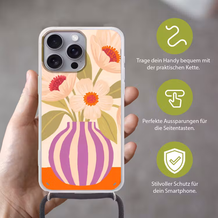 Bloemen - Vaas - Abstract - Paars - Oranje Hoesje iPhone 16 Pro Max met koord klein -sfeer2_DE