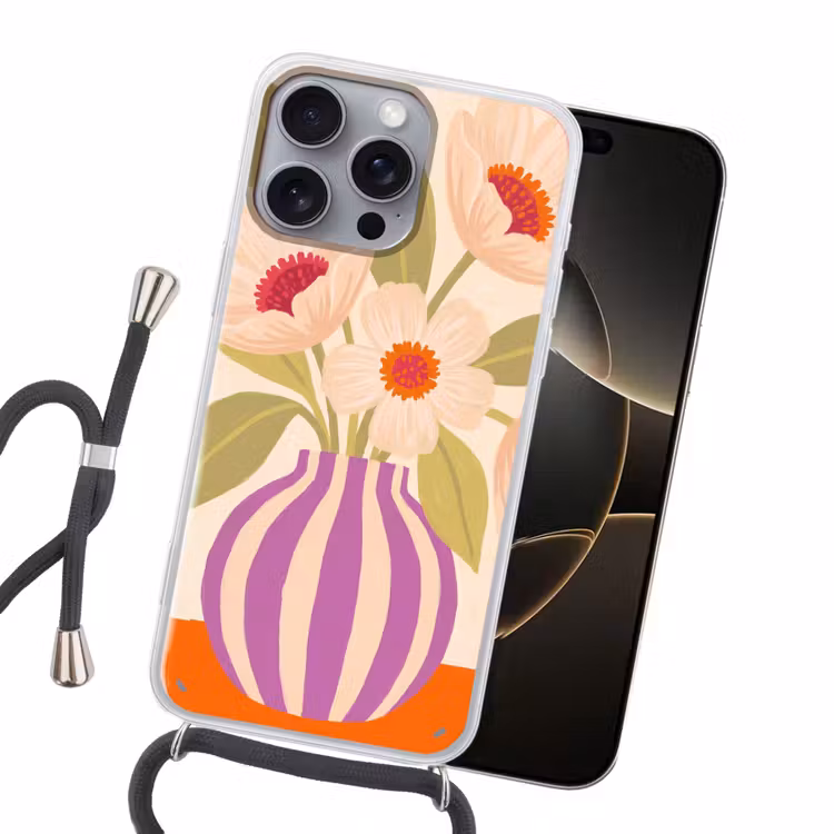 Bloemen - Vaas - Abstract - Paars - Oranje Hoesje iPhone 16 Pro Max met koord klein -sfeer1