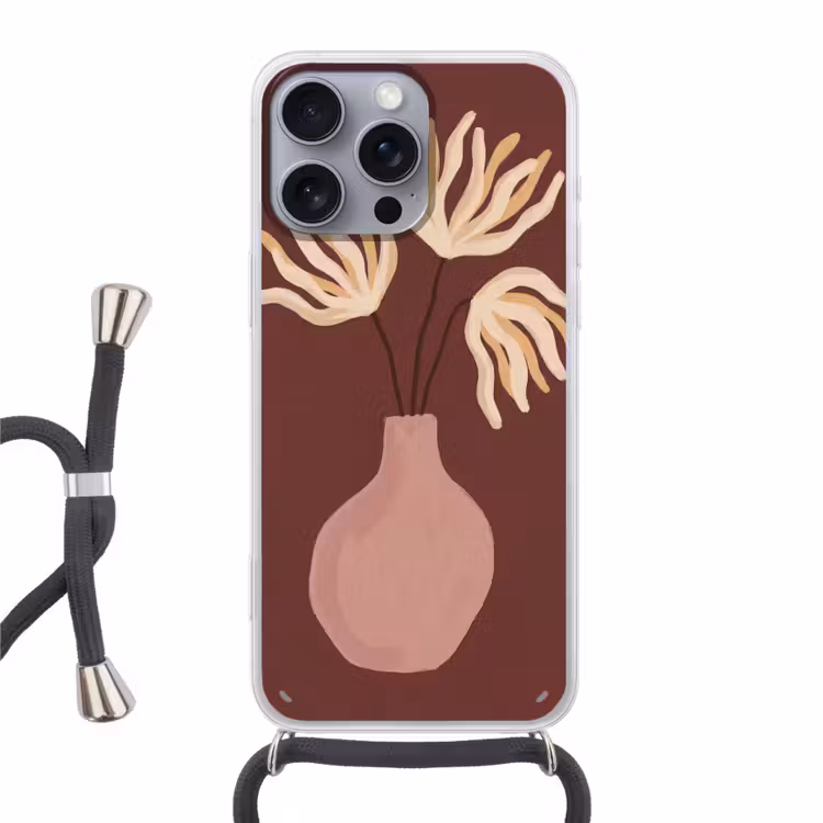 Bloemen - Vaas - Abstract - Modern - Aardetinten Hoesje iPhone 16 Pro Max met koord klein -3d