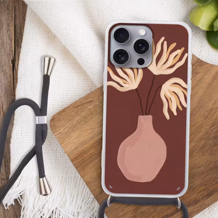 Bloemen - Vaas - Abstract - Modern - Aardetinten Hoesje iPhone 16 Pro Max met koord klein -sfeer4