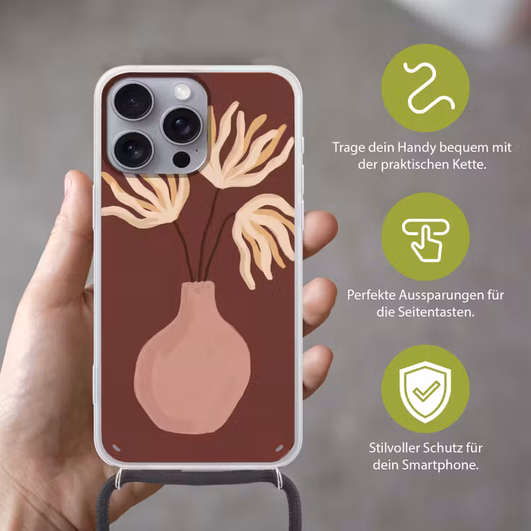 Bloemen - Vaas - Abstract - Modern - Aardetinten Hoesje iPhone 16 Pro Max met koord klein -sfeer2_DE