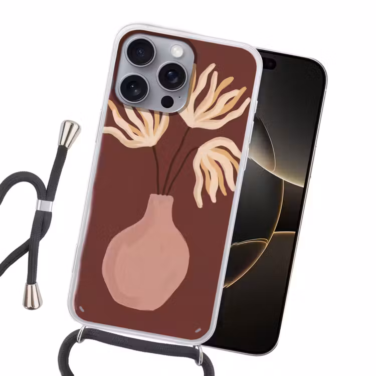 Bloemen - Vaas - Abstract - Modern - Aardetinten Hoesje iPhone 16 Pro Max met koord klein -sfeer1