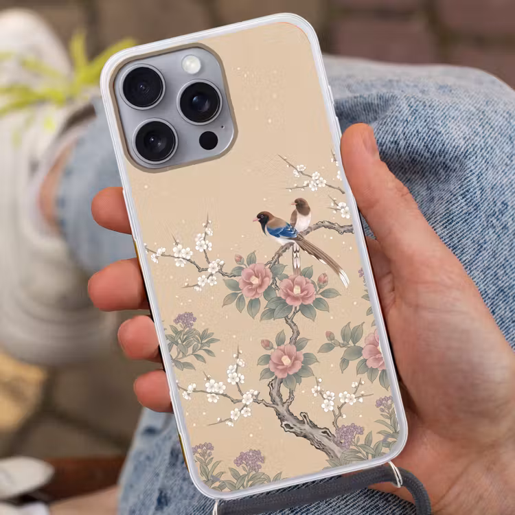 Bloemen - Vogels - Bloemen Hoesje iPhone 16 Pro Max met koord klein -sfeer3