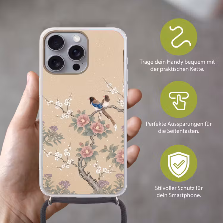Bloemen - Vogels - Bloemen Hoesje iPhone 16 Pro Max met koord klein -sfeer2_DE