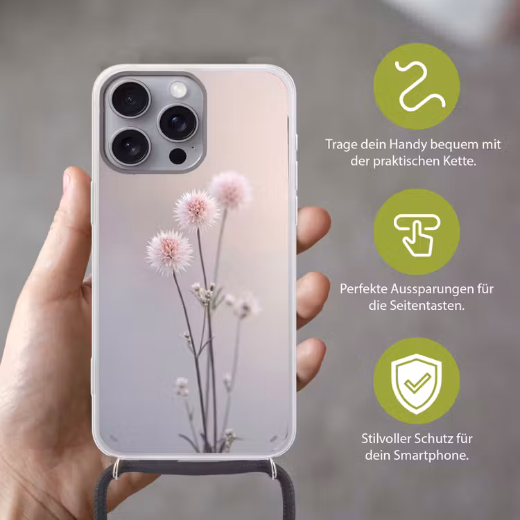 Bloemen - Bollen - Roze Hoesje iPhone 16 Pro Max met koord klein -sfeer2_DE